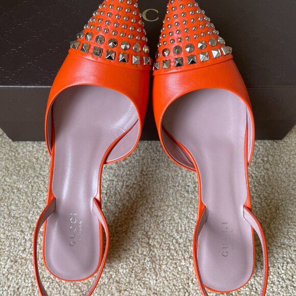 BNIB Authentic Gucci Studded Leather Slingback Pump Shoes Size 36 1/2 - Picture 3 of 6
